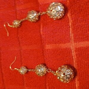 Elegant Goldtone Dangle Ball Earrings